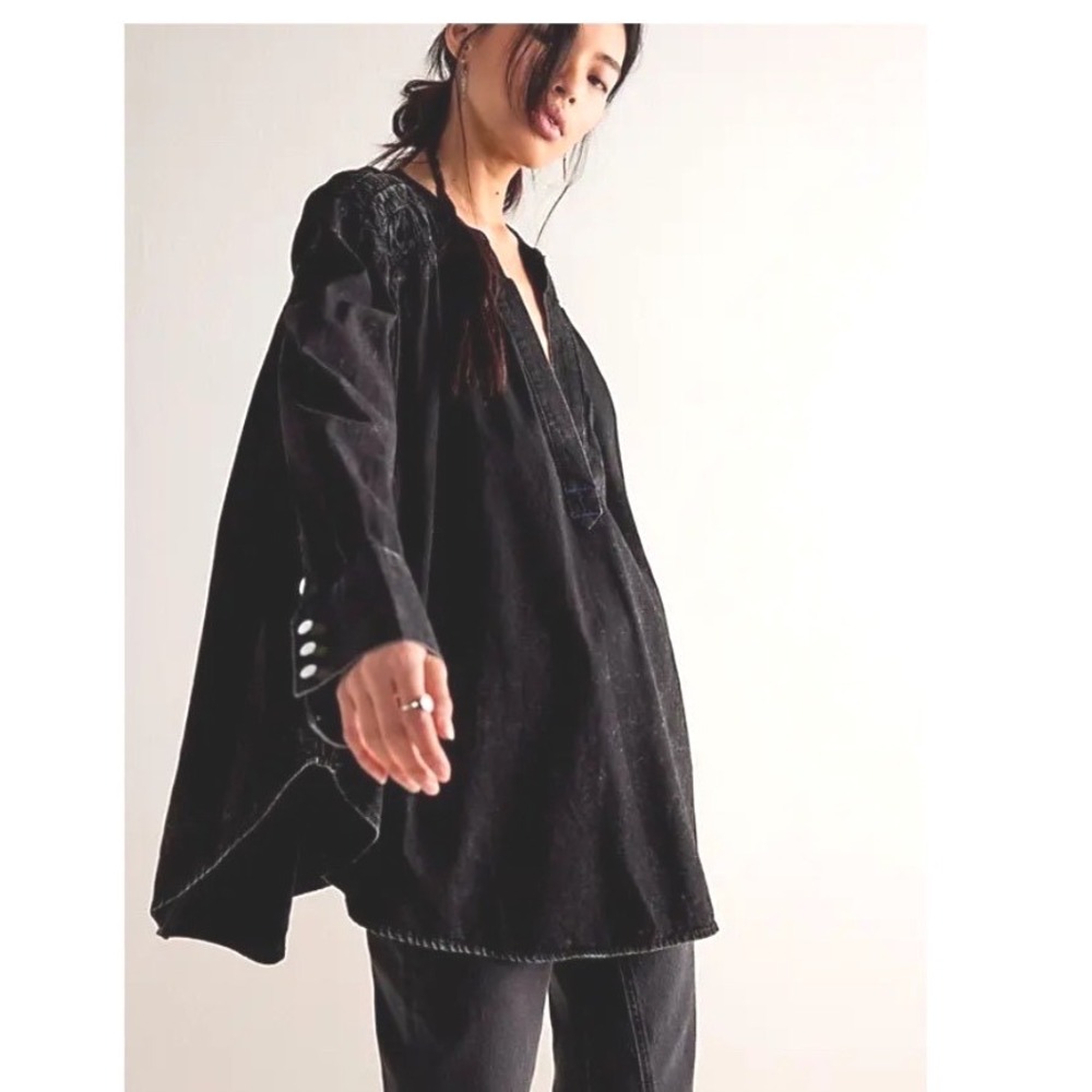 We The Free Another‎ Love Denim Black Tunic Oversized Boho Western Country Wmn L